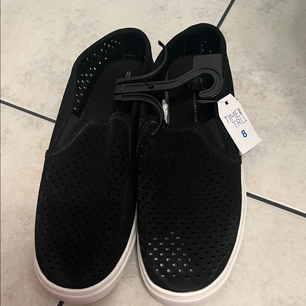 Time and Tru Velvet Black Slip-On Shoes
